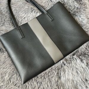 Vince Camuto Charcoal and Taupe Vegan Leather Tote